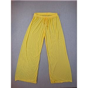 TiNiBiKiNi Yellow Sheer Mesh Swim Cover Up Pants Wide Leg Drawstring Size M
